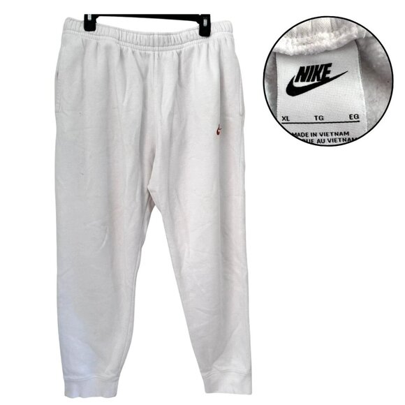 Nike Men’s XL White Fleece Sweatpants Joggers Embroidered Swoosh Logo - Picture 1 of 4
